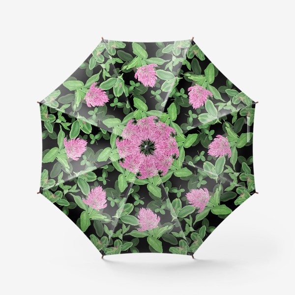 Зонт «Цветы и листья клевера на черном фоне»