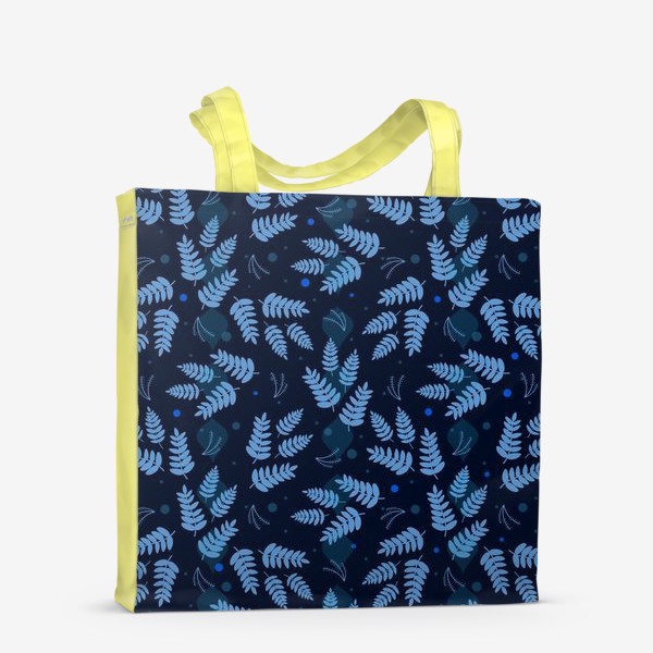 Сумка-шоппер &laquo;Синие листья и ветки на темном фоне. Скандинавский стиль. Зимний узор&raquo;