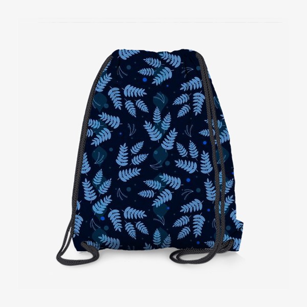Рюкзак «Синие листья и ветки на темном фоне. Скандинавский стиль. Зимний узор»