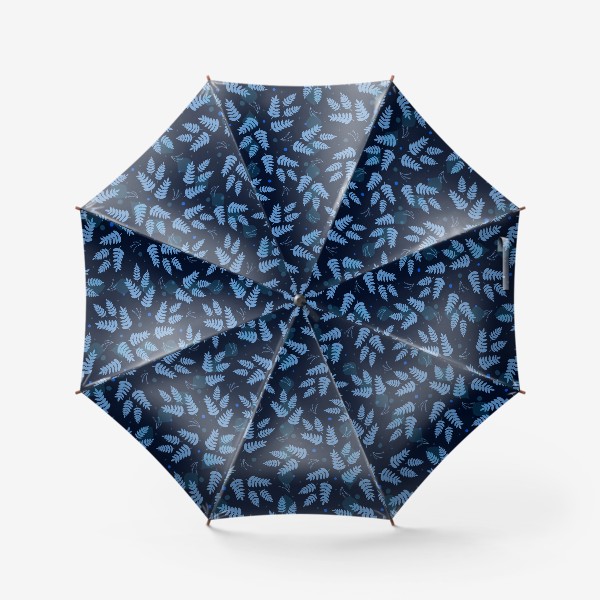 Зонт «Синие листья и ветки на темном фоне. Скандинавский стиль. Зимний узор»