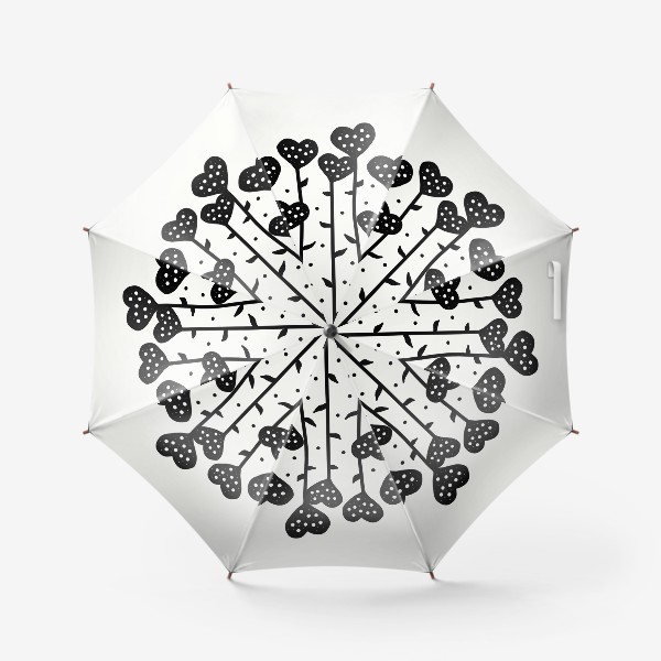 Зонт «Цветы сердца на длинных стеблях черные на белом фоне»