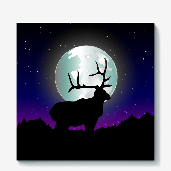 Холст « Night landscape, starry sky, the elk moon»