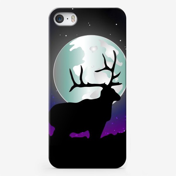 Чехол iPhone « Night landscape, starry sky, the elk moon»