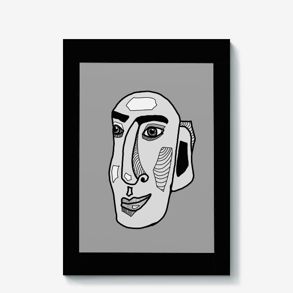 Холст &laquo;Черно-белый портрет мужчины на сером, кубизм&raquo;
