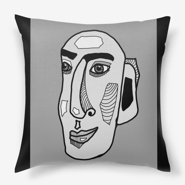 Подушка «Черно-белый портрет мужчины на сером, кубизм»