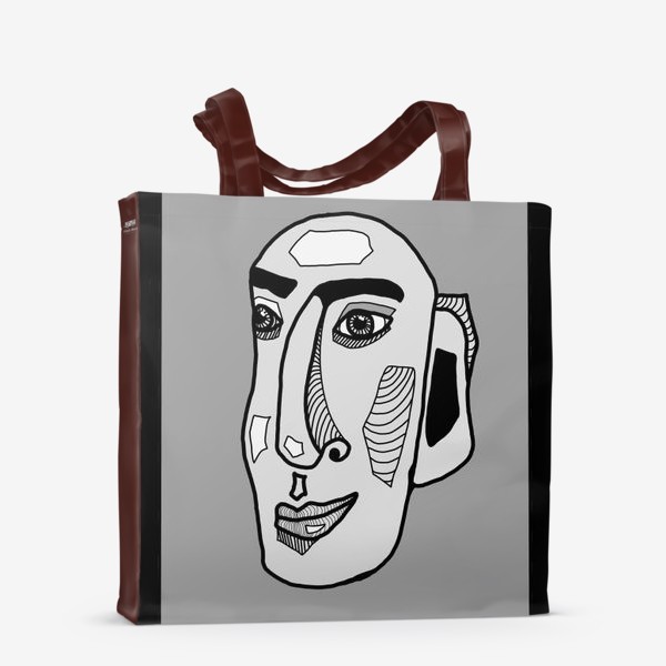 Сумка-шоппер «Черно-белый портрет мужчины на сером, кубизм»