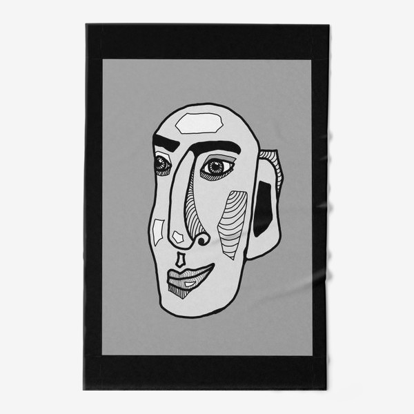 Полотенце «Черно-белый портрет мужчины на сером, кубизм»