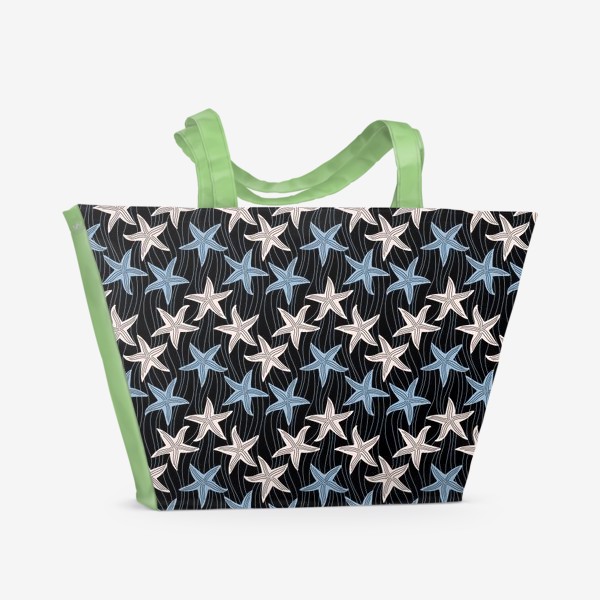 Пляжная сумка «Морская звезда. Морские звёзды на темном фоне.»