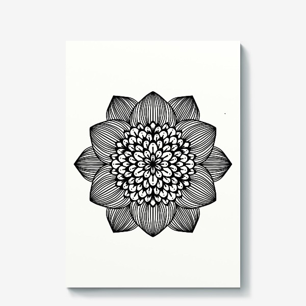 Холст &laquo;Черно-белый геометрический цветок мандала&raquo;