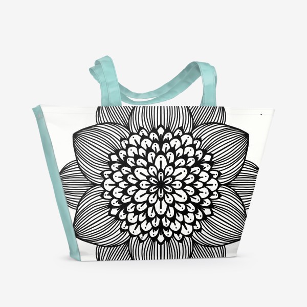 Пляжная сумка &laquo;Черно-белый геометрический цветок мандала&raquo;