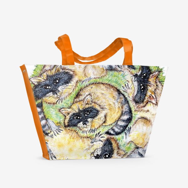 Пляжная сумка «Еноты на траве»