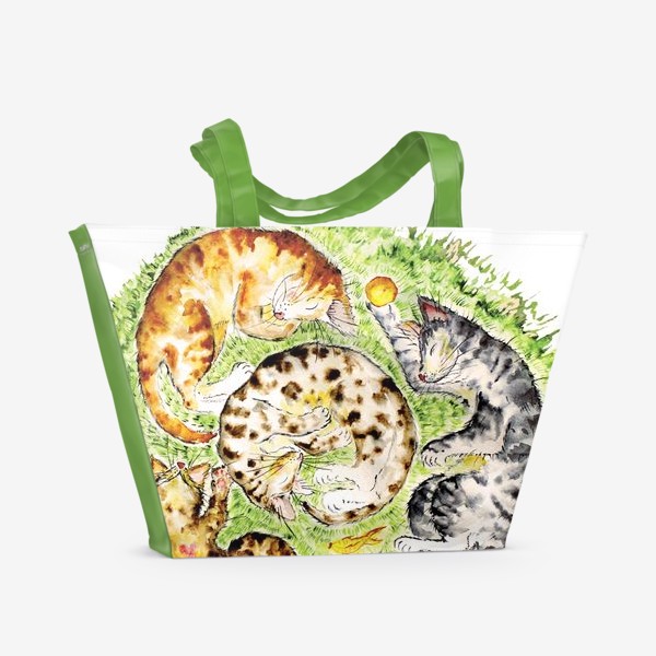 Пляжная сумка «Коты на траве 90»