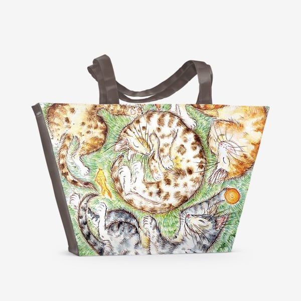 Пляжная сумка «Коты на траве»