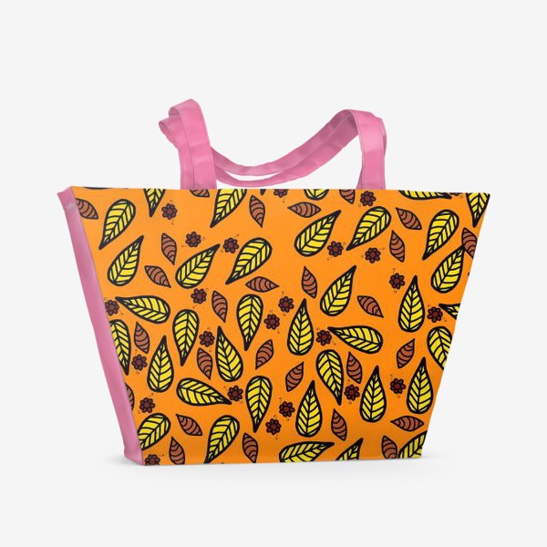 Пляжная сумка «Золотая осень, пожелтевшие листья, паттерн »