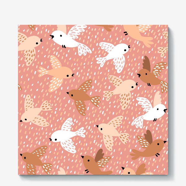Холст «Милые птички в розово-бежевых тонах»