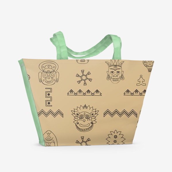 Пляжная сумка «этнический фон с племенными масками»