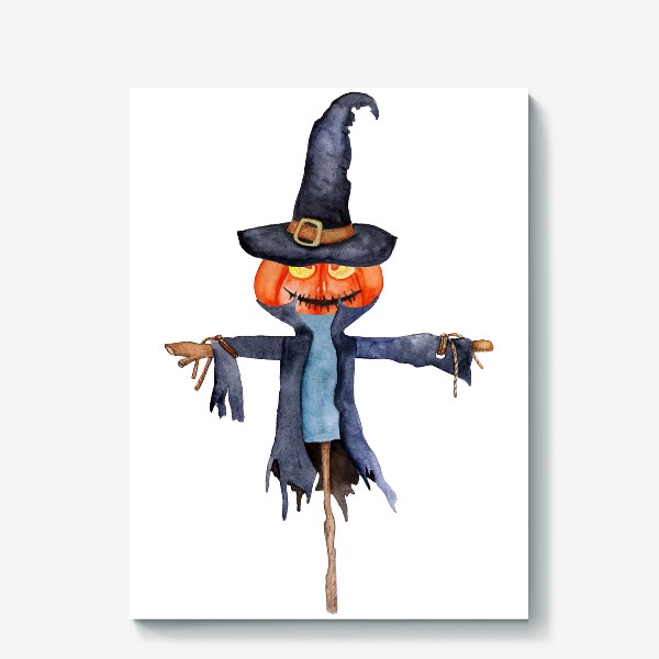 Холст &laquo;Акварель пугало Halloween scarecrow. Pumpkin head.&raquo;