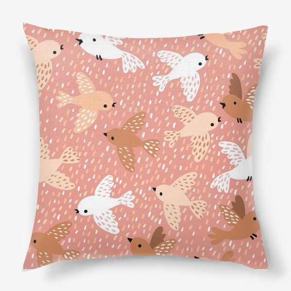 Подушка &laquo;Милые птички в розово-бежевых тонах&raquo;