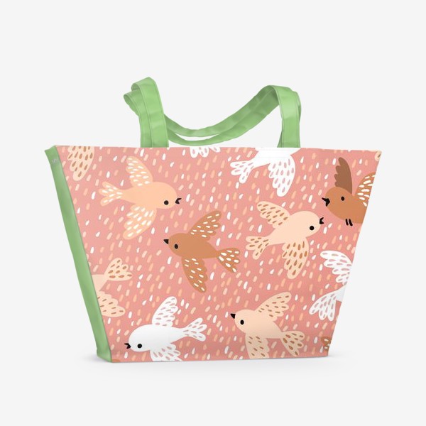 Пляжная сумка «Милые птички в розово-бежевых тонах»