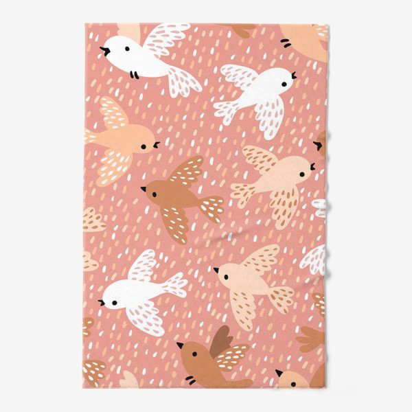 Полотенце «Милые птички в розово-бежевых тонах»