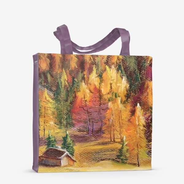 Сумка-шоппер &laquo;Осенний пейзаж Картина Еловый лес Лиственницы Пастель&raquo;