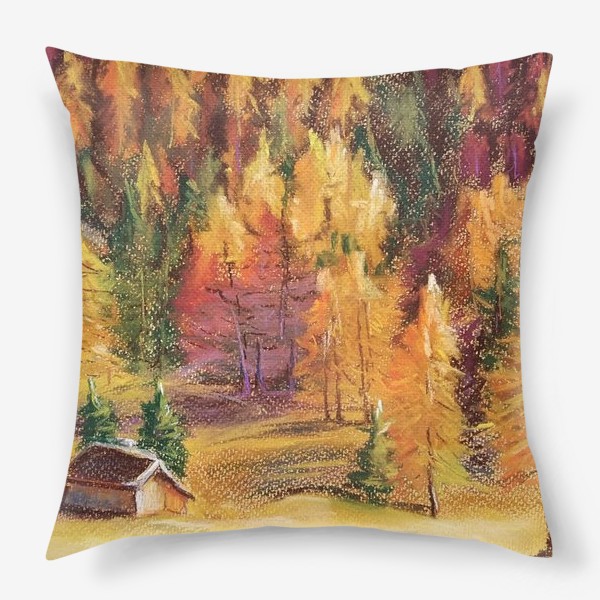 Подушка «Осенний пейзаж Картина Еловый лес Лиственницы Пастель»