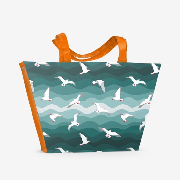 Пляжная сумка &laquo;Чайки над морем, мелкий паттерн&raquo;
