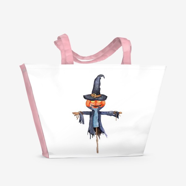 Пляжная сумка &laquo;Акварель пугало Halloween scarecrow. Pumpkin head.&raquo;