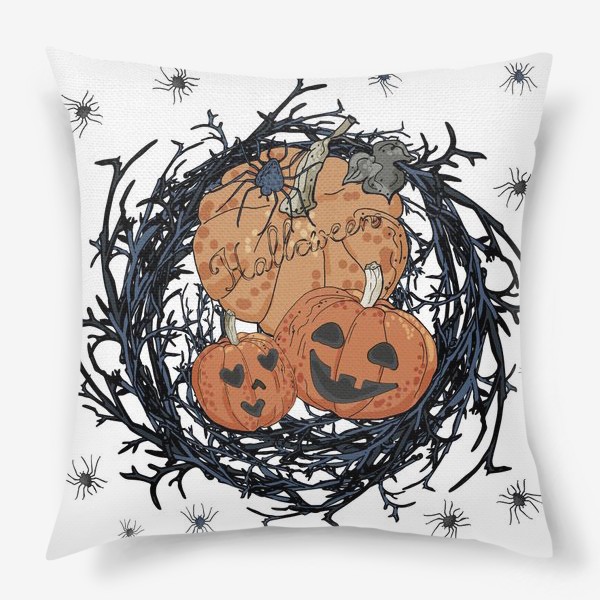 Подушка «Венок с тыквами и пайками на Хэллоуин»