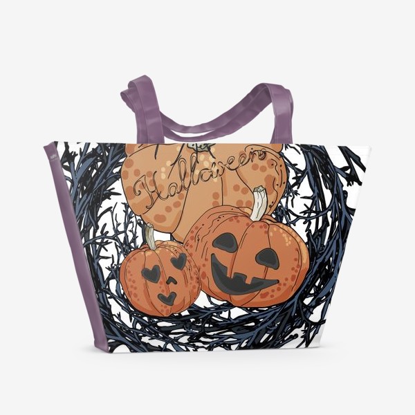Пляжная сумка «Венок с тыквами и пайками на Хэллоуин»