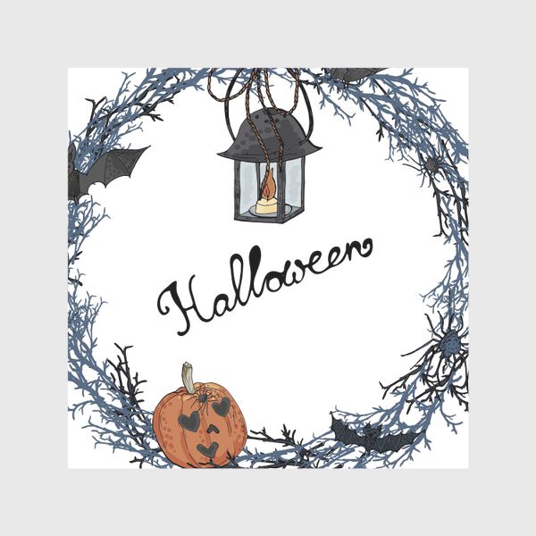Скатерть «Венок из хвороста  со светильником на Хэллоуин»