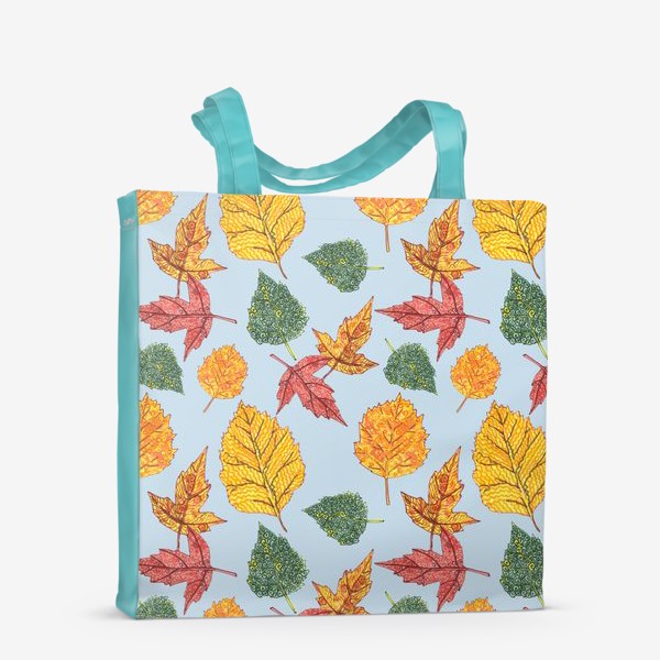 Сумка-шоппер «осенние листья на голубом фоне»