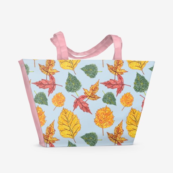 Пляжная сумка «осенние листья на голубом фоне»