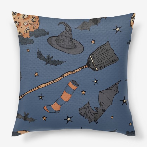 Подушка &laquo;Паттерн с символами Хэллоуина на ночном небе&raquo;