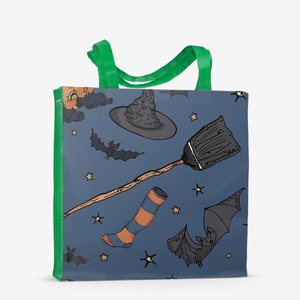 Сумка-шоппер «Паттерн с символами Хэллоуина на ночном небе»