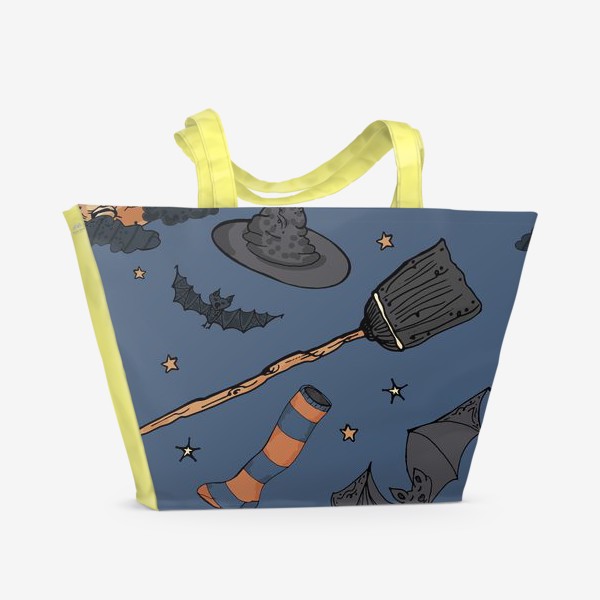 Пляжная сумка &laquo;Паттерн с символами Хэллоуина на ночном небе&raquo;