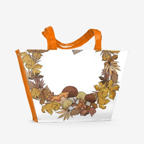 Пляжная сумка «Осенний веночек из листьев и грибов»
