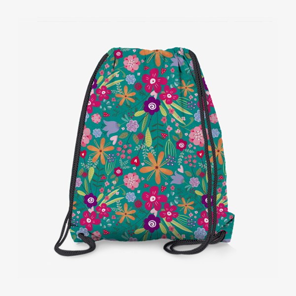Рюкзак &laquo;милый цветочный узор с разноцветными маргаритками на бирюзовом фоне&raquo;