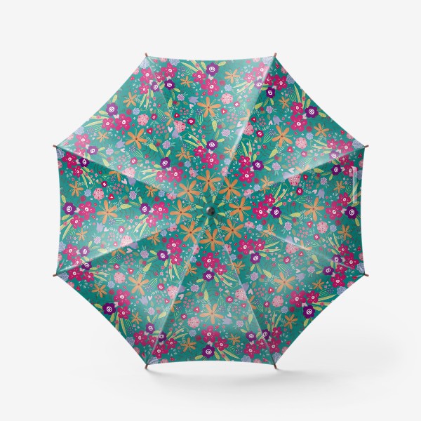 Зонт «милый цветочный узор с разноцветными маргаритками на бирюзовом фоне»