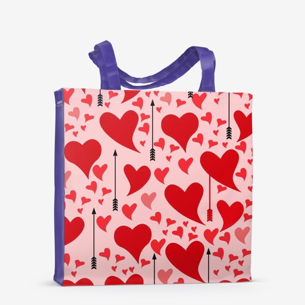 Сумка-шоппер «Много красных сердец на нежно - розовом фоне»