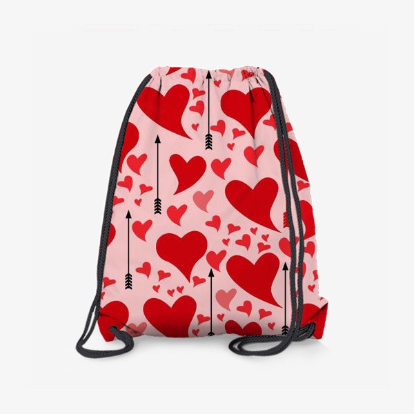 Рюкзак «Много красных сердец на нежно - розовом фоне»