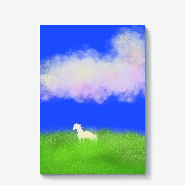 Холст «Белая лошадь в поле»