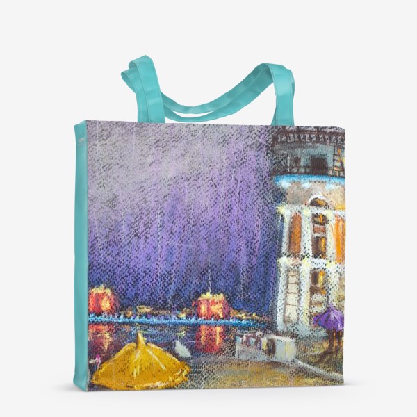 Сумка-шоппер «Ночной город Осенний дождь Пейзаж с архитектурой Пастель»
