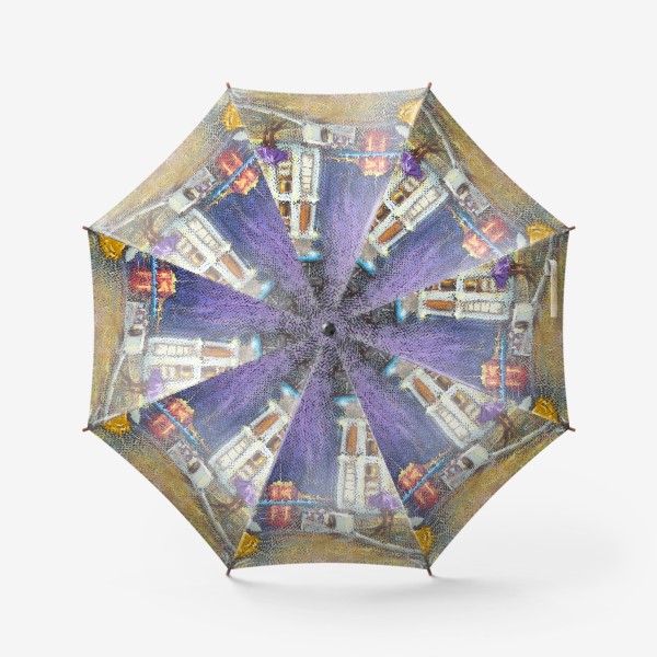 Зонт «Ночной город Осенний дождь Пейзаж с архитектурой Пастель»