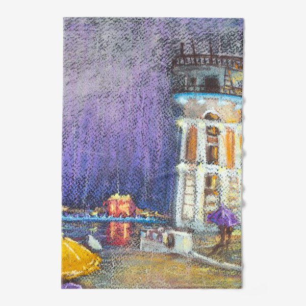 Полотенце «Ночной город Осенний дождь Пейзаж с архитектурой Пастель»