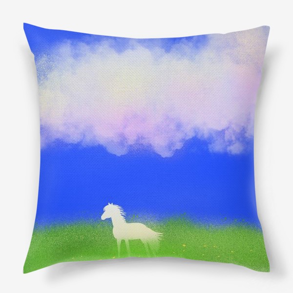 Подушка «Белая лошадь в поле»
