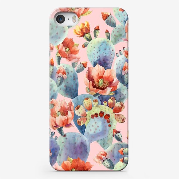 Чехол iPhone «Цветущие кактусы на розовом фоне»