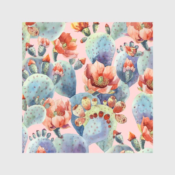 Скатерть «Цветущие кактусы на розовом фоне»