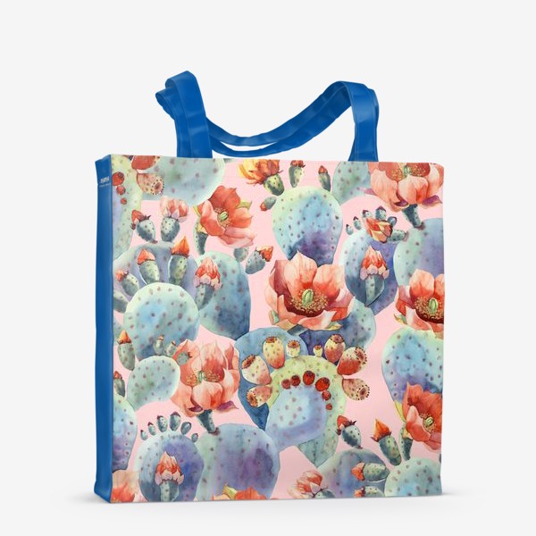 Сумка-шоппер «Цветущие кактусы на розовом фоне»