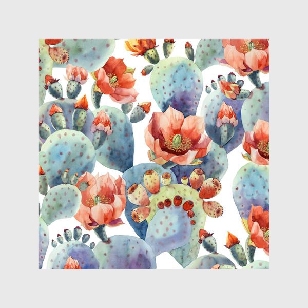 Шторы «Цветущие кактусы на белом фоне»